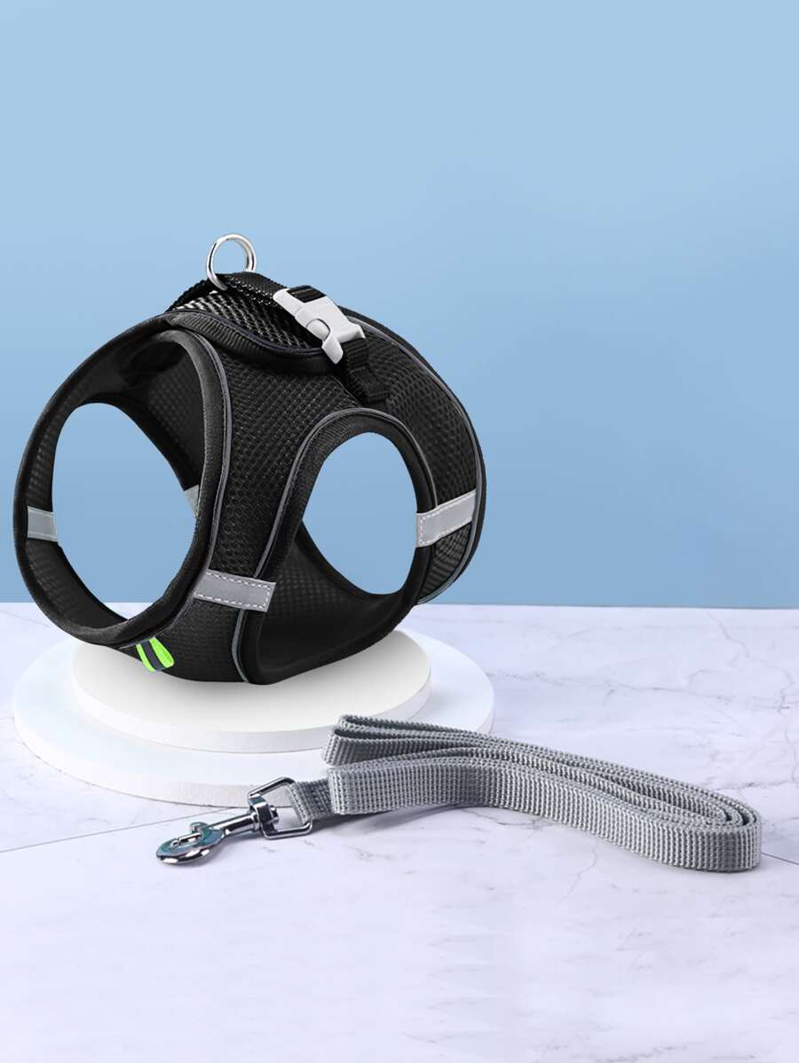 1pc Breathable Reflective Plaid Edge Chest & Back Leash Harness, Suitable For Indoor And Outdoor Use, For Dogs And Cats - Black - View 1