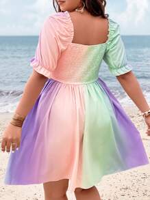 SHEIN Clasi Plus Ombre Puff Sleeve Dress - Multicolor - View 2