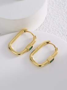 Charm-In Cubic Zirconia Decor Hoop Earrings - Yellow Gold - View 1