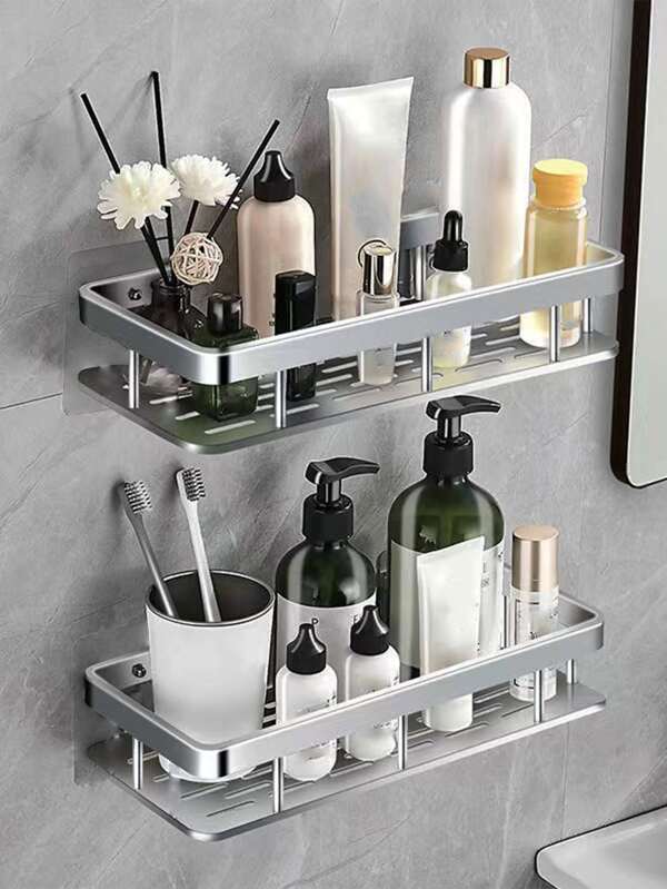 1pc Aluminum Bathroom Storage Rack, Minimalist Punchfree Wall Mounted