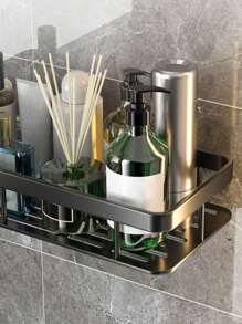 WHICHLIFE 1 pieza Estantería de almacenamiento de aluminio, estantería de almacenamiento de baño de pared moderna para el baño del hogar - Negro - Ver 2