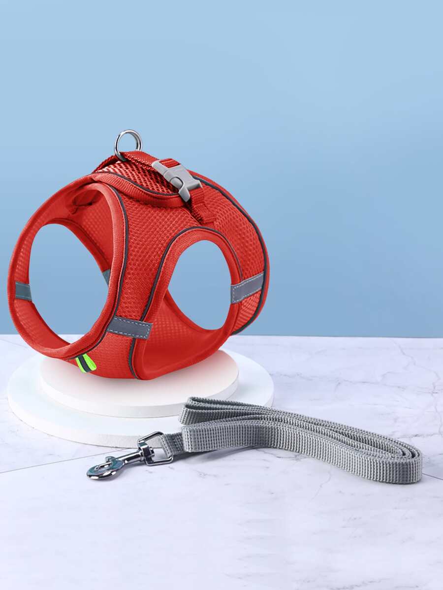 Bộ dây kéo lưới phản quang thoáng khí cạnh ngực và lưng, thích hợp sử dụng trong nhà và ngoài trời, thích hợp cho chó và mèo - Đỏ - Xem 1