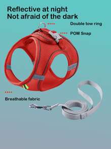 Bộ dây kéo lưới phản quang thoáng khí cạnh ngực và lưng, thích hợp sử dụng trong nhà và ngoài trời, thích hợp cho chó và mèo - Đỏ - Xem 3