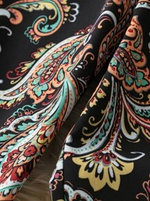 SHEIN LUNE Plus Paisley Print Wide Leg Trousers - Black - View 4