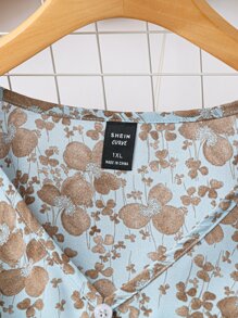 SHEIN LUNE Plus Ditsy Floral Print Flounce Sleeve Blouse - Multicolor - View 4