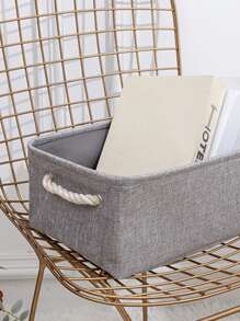 1/2/3pcs Collapsible Gray Laundry Basket, Large Capacity Desktop Storage Basket With Handle, Linen Fabric Foldable Storage Bin' - Grey - View 4