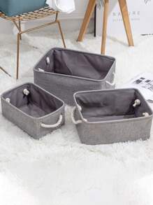 1/2/3pcs Collapsible Gray Laundry Basket, Large Capacity Desktop Storage Basket With Handle, Linen Fabric Foldable Storage Bin' - Grey - View 5