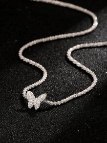 Vòng cổ bạc trang trí hình bướm bằng đá Cubic Zirconia - trắng - Xem 1