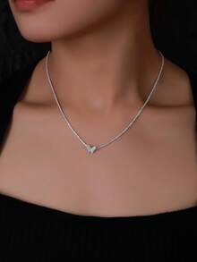 Vòng cổ bạc trang trí hình bướm bằng đá Cubic Zirconia - trắng - Xem 2