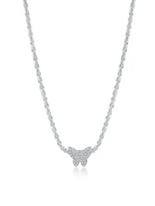 Vòng cổ bạc trang trí hình bướm bằng đá Cubic Zirconia - trắng - Xem 5