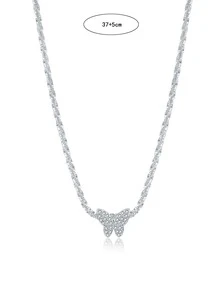 Vòng cổ bạc trang trí hình bướm bằng đá Cubic Zirconia - trắng - Xem 6