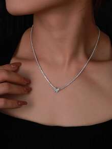 Vòng cổ bạc trang trí hình bướm bằng đá Cubic Zirconia - trắng - Xem 4