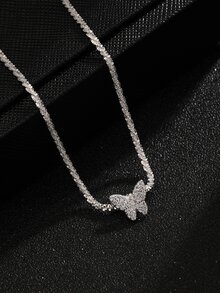 Vòng cổ bạc trang trí hình bướm bằng đá Cubic Zirconia - trắng - Xem 3