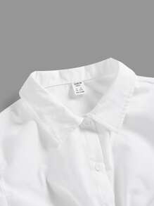 青少年女孩前扭結短款襯衫 - 白色 - 查看 3