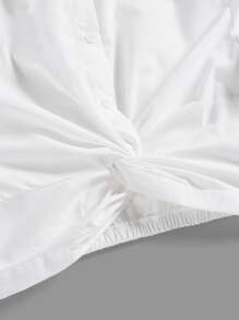 青少年女孩前扭結短款襯衫 - 白色 - 查看 4