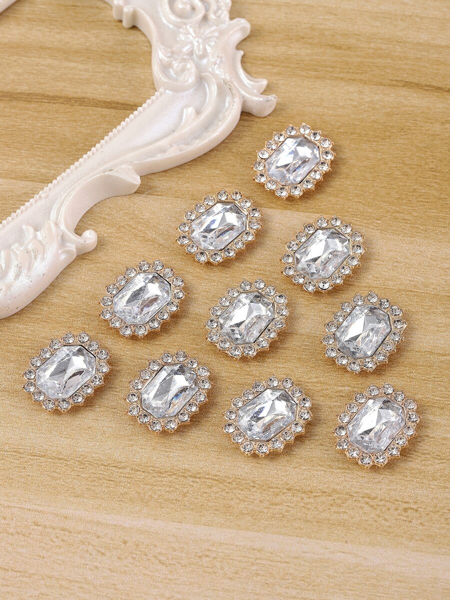 10pcs Square Rhinestone Alloy Diy Jewelry Accessories - White - View 1