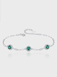 方晶鋯石裝飾銀手環