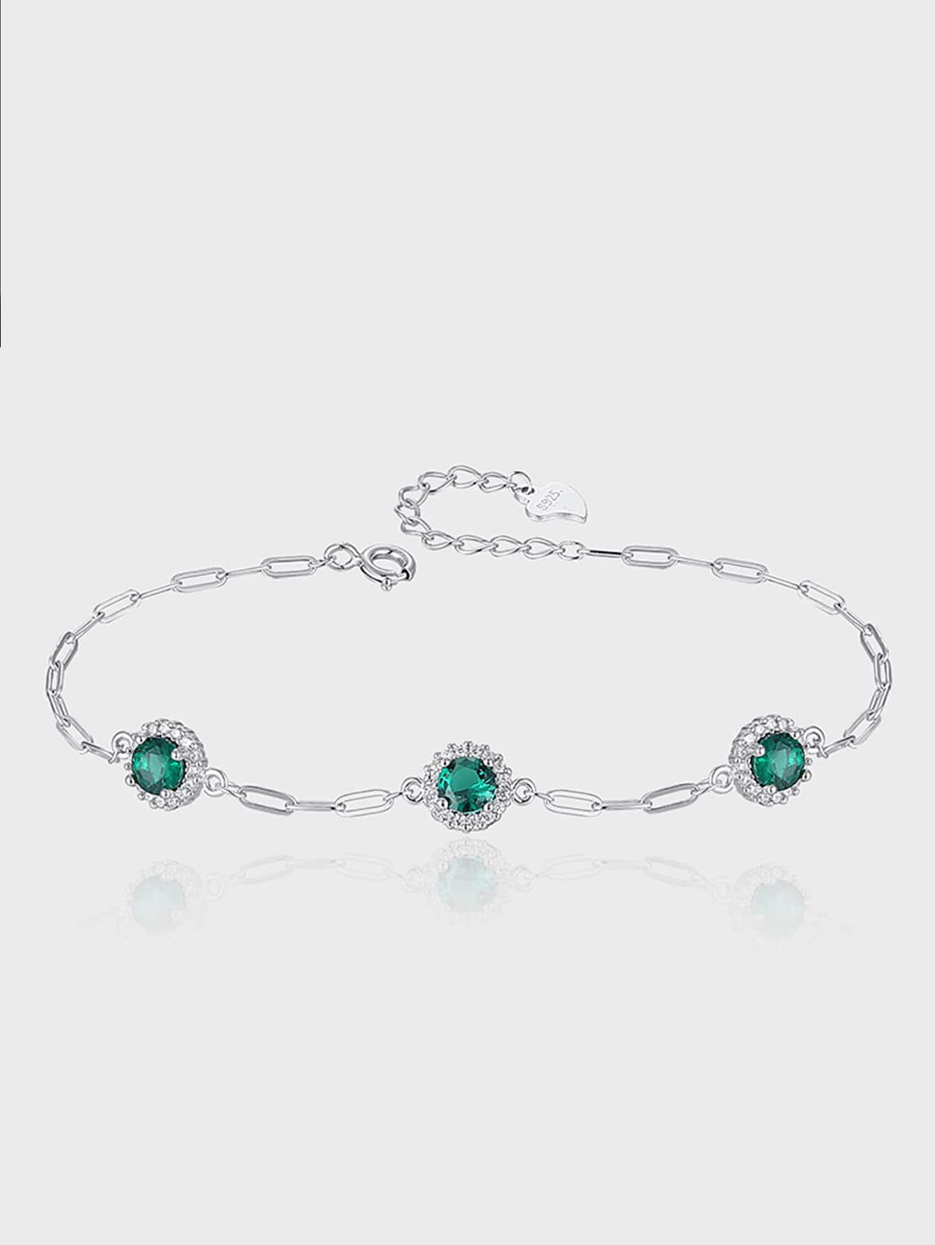 方晶鋯石裝飾銀手環