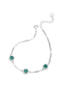 方晶鋯石裝飾銀手環