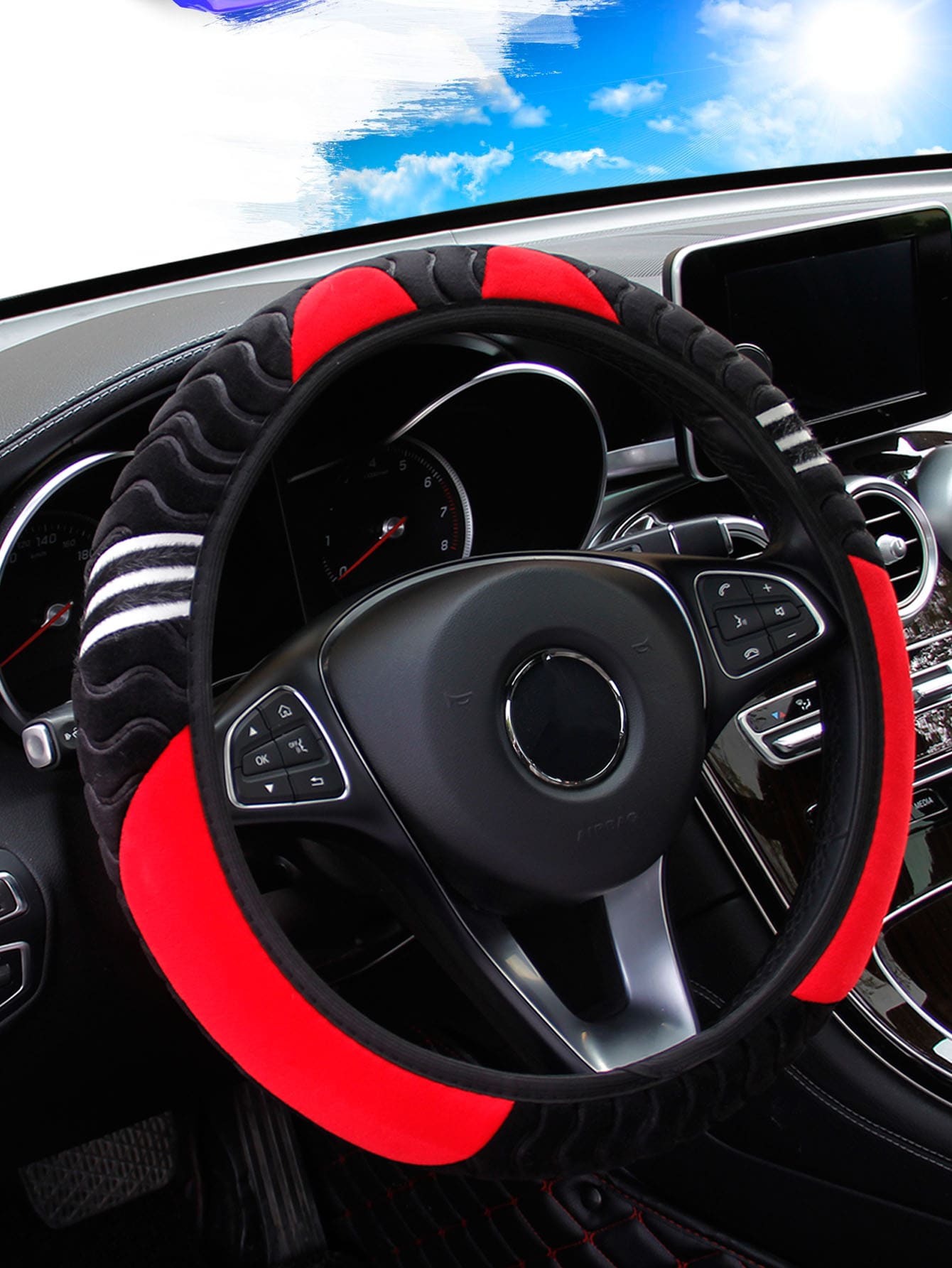 1pc Striped Plush Car Steering Wheel Cover SHEIN USA