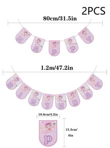 2 lá cờ kéo giấy, họa tiết hoạt hình cho bé treo trang trí tiệc sinh nhật - Nhiều màu - Xem 3