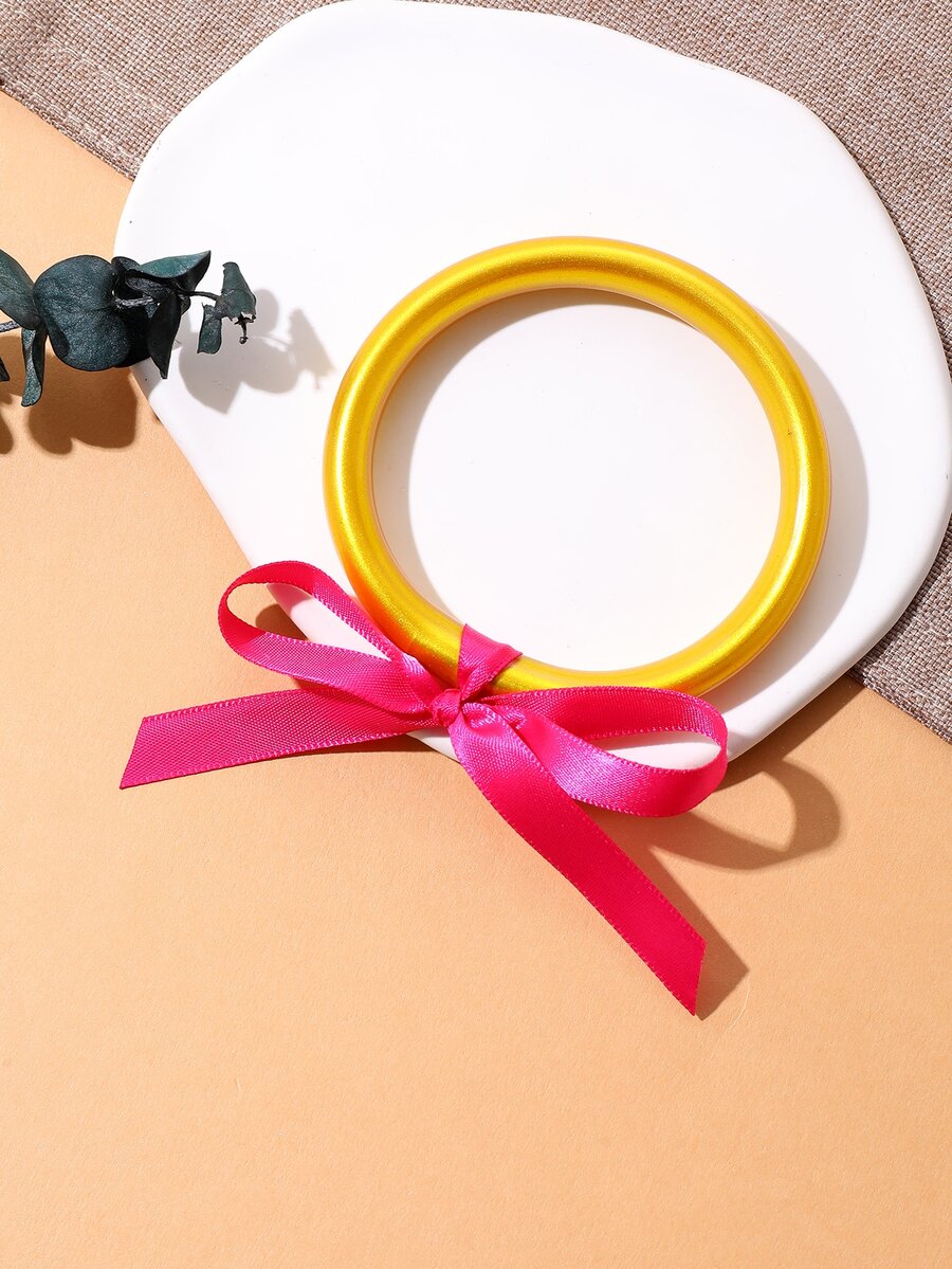 蝴蝶結裝飾手鐲 - 金黃色 - 查看 1