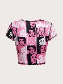 SHEIN ICON 人像圖案短款T恤 - 彩色 - 查看 2