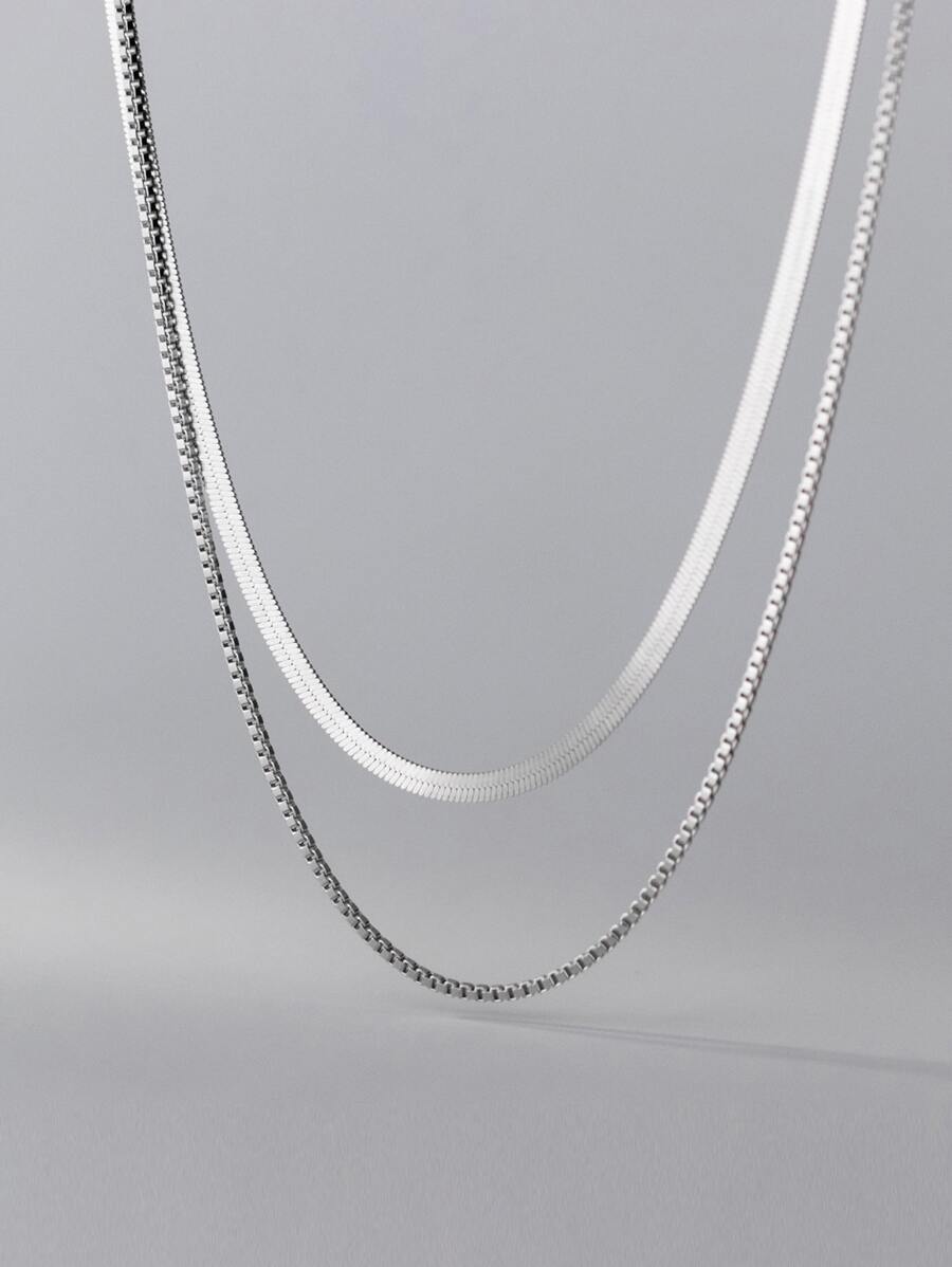 Minimalist Silver Necklace - Silver - View 1