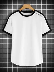 Manfinity Homme Men Plus Letter Graphic Contrast Trim Tee - White - View 3