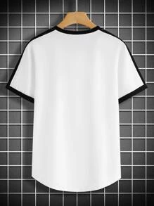 Manfinity Homme Men Plus Letter Graphic Contrast Trim Tee - White - View 2