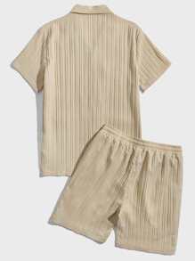 Manfinity RelaxMax 男士西裝領襯衫和腰部抽繩短褲 - 杏色 - 查看 2