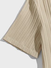 Manfinity RelaxMax 男士西裝領襯衫和腰部抽繩短褲 - 杏色 - 查看 4