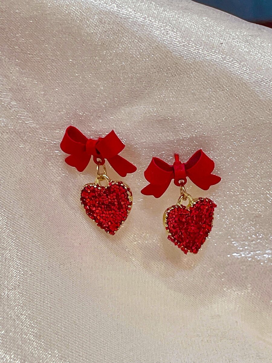 Bow & Heart Drop Earrings - Multicolor - View 1