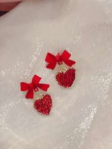 Bow & Heart Drop Earrings - Multicolor - View 4