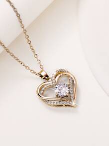 Collar con colgante de circonita cúbica con forma de corazón, regalo para el Día de San Valentín, Día de la Madre - Amarillo Oro - Ver 2