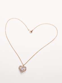 Collar con colgante de circonita cúbica con forma de corazón, regalo para el Día de San Valentín, Día de la Madre - Amarillo Oro - Ver 3