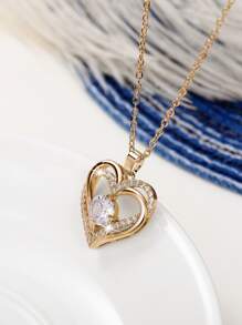 Collar con colgante de circonita cúbica con forma de corazón, regalo para el Día de San Valentín, Día de la Madre - Amarillo Oro - Ver 5