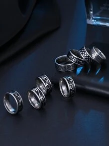 8 cái/bộ Nam Ngôi Sao Ngẫu Nhiên Nhẫn Chi Tiết - Bạc - Xem 2