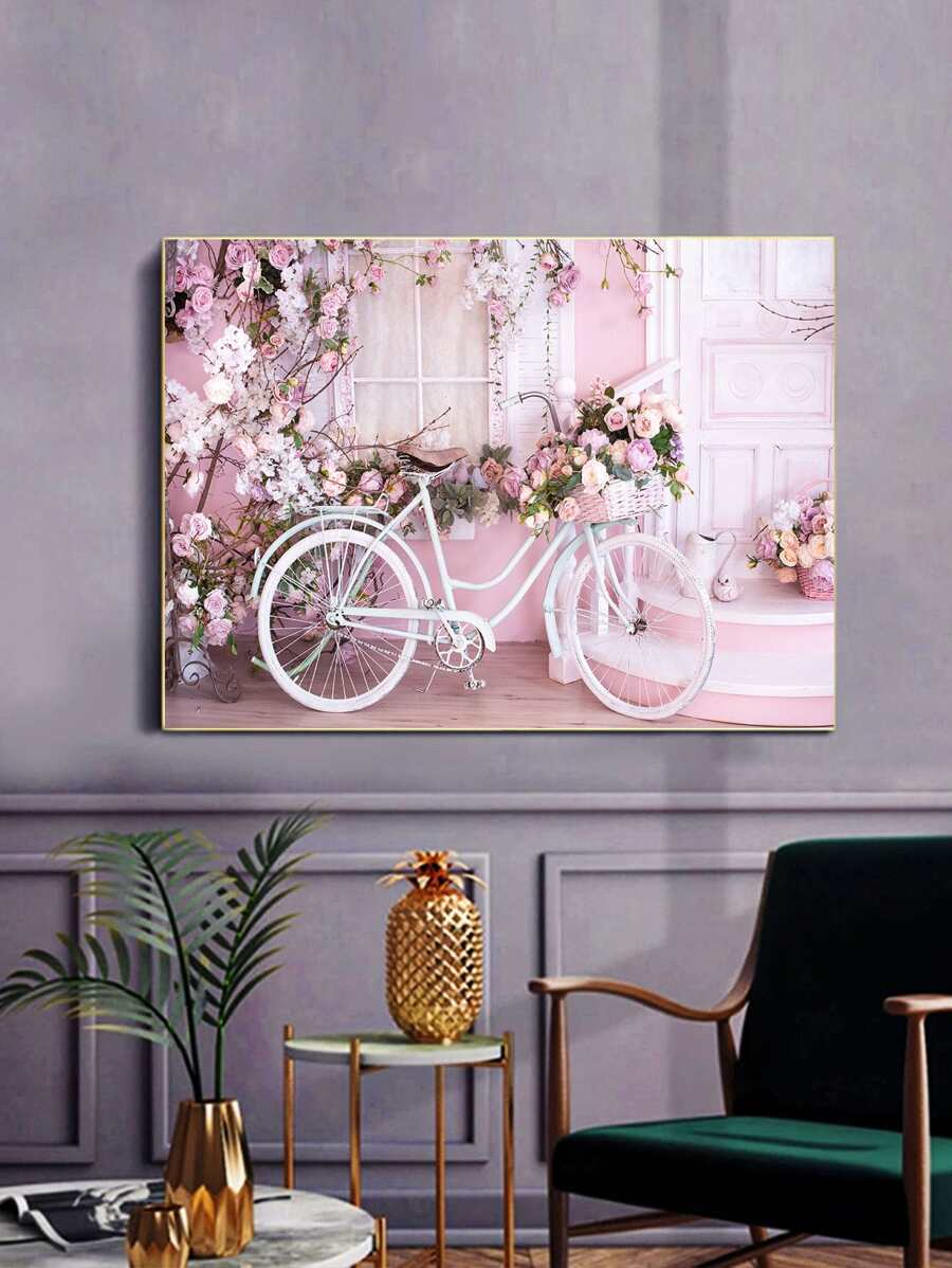 1set PMMA DIY Diamond Painting, Modern Flower & Bike Pattern Unframed Diamond Painting For Home - Multicolor - View 1