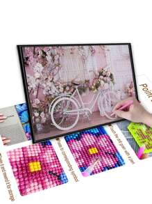 1set PMMA DIY Diamond Painting, Modern Flower & Bike Pattern Unframed Diamond Painting For Home - Multicolor - View 2