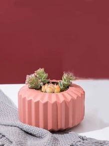 1入組塑料花盆家用極簡條紋花盆 - 粉色 - 查看 1