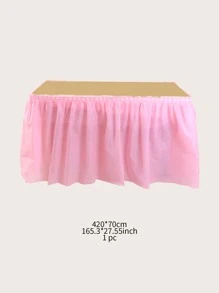 1pc PEVA Disposable Table Cover, Minimalist Pink Ruffle Design Disposable Tablecloth For Party - Pink - View 3