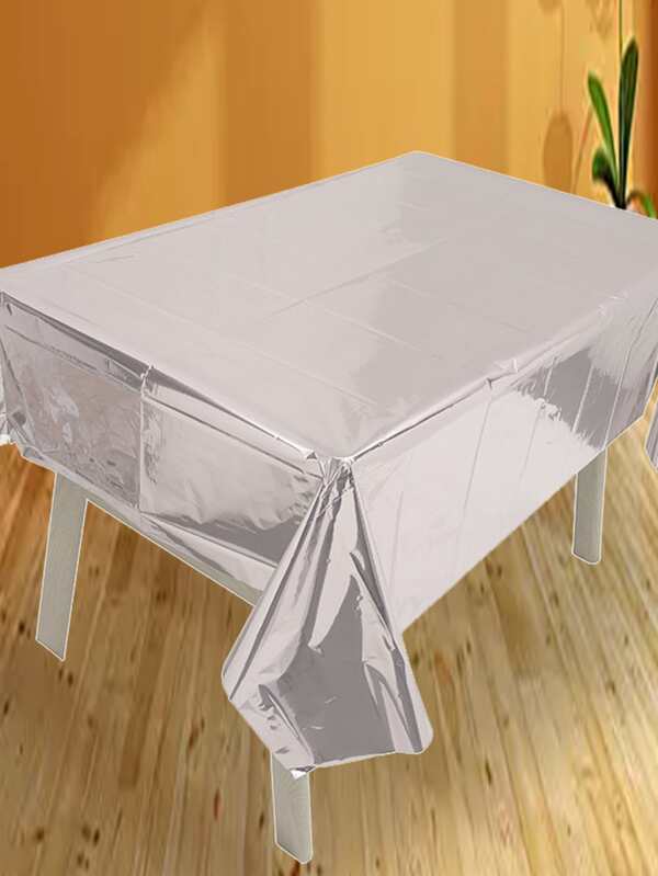 1pc PET Disposable Table Cover, Metallic Disposable Tablecloth For