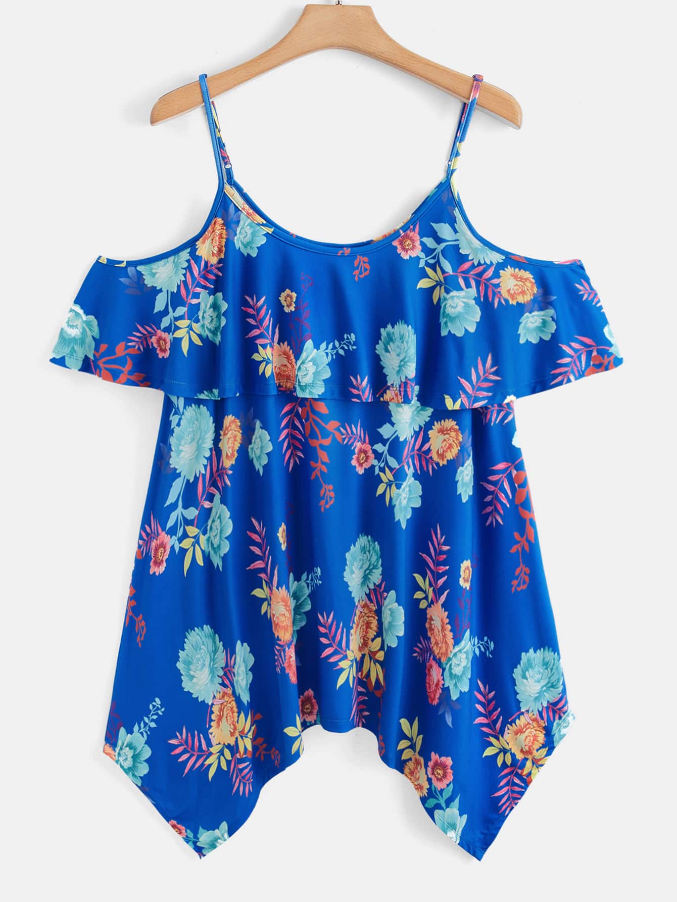 SHEIN LUNE 大碼印花不對稱下擺挖肩T恤 - 彩色 - 查看 1