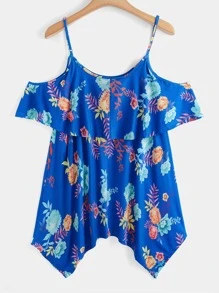 SHEIN LUNE 大碼印花不對稱下擺挖肩T恤 - 彩色 - 查看 2