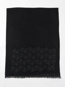 Rhinestone Decor Raw Trim Scarf - Black - View 2