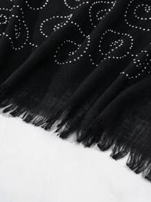 Rhinestone Decor Raw Trim Scarf - Black - View 3
