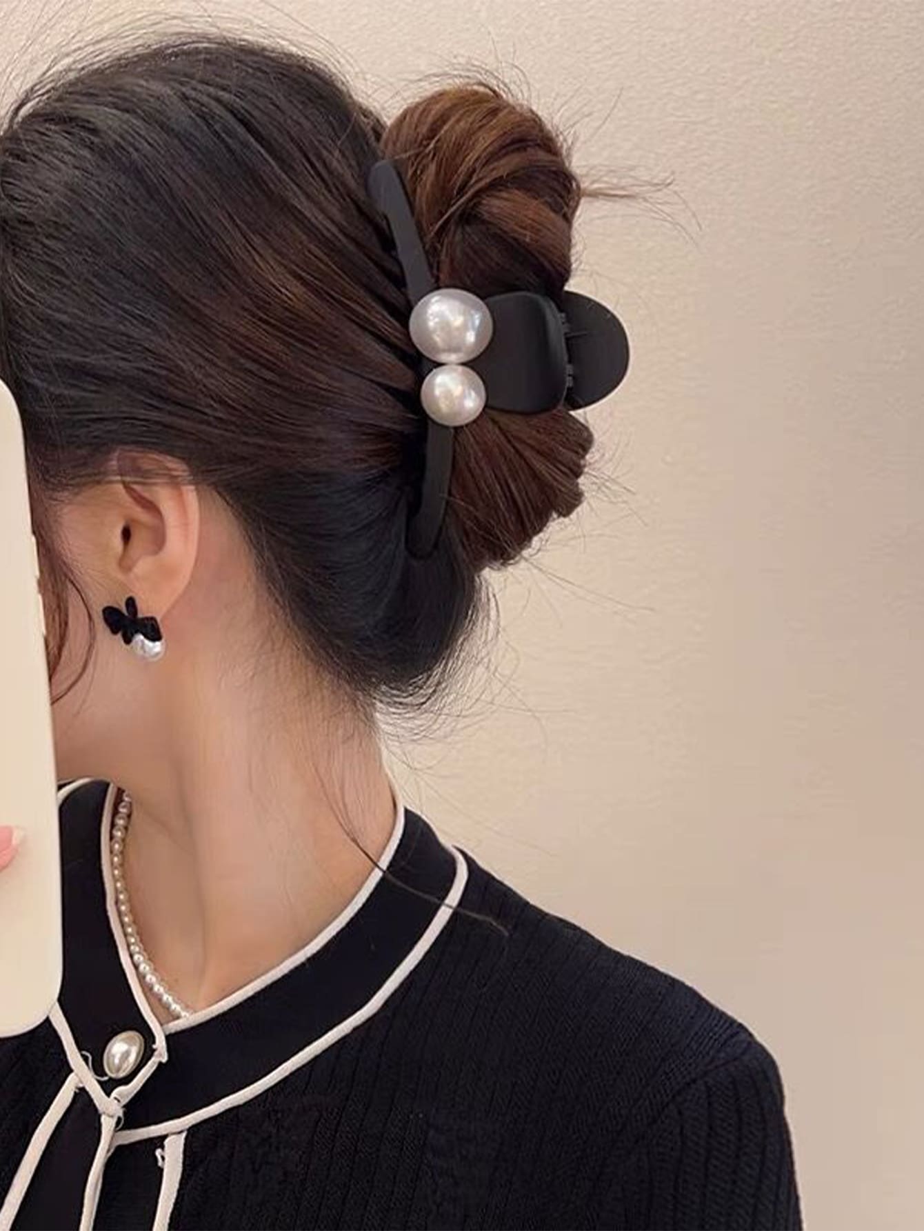 Vuốt Tóc Trang Trí Ngọc Trai Giả - màu đen - Xem 1