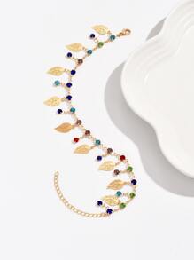 Bead & Leaf Charm Anklet - Multicolor - View 2