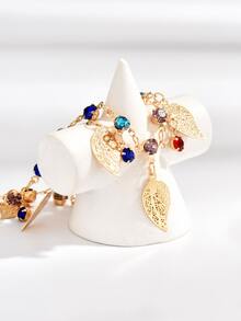 Bead & Leaf Charm Anklet - Multicolor - View 3